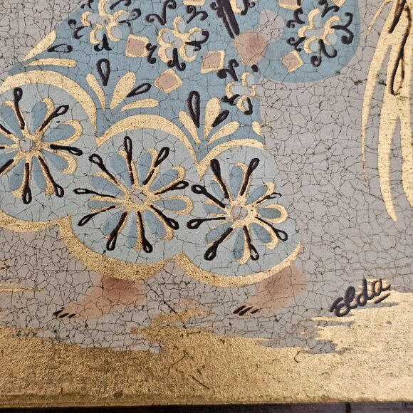 Holiday Folk Art Angel Wooden Wall Hanging 8" gold blue cherub handpainted (2) - Picture 8 of 9